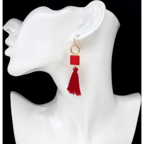 Fashion Bohemian Long Tassel Earrings Red White Fabric Long Fabric Drop Dangle Tassel Earrings Jewelry For Women