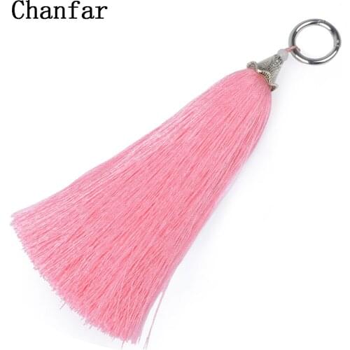 Fashion Long Silk Tassel Keychain Women Bag Pendant Alloy Car Charm Key Ring Holders For Women Men DIY Jewelry