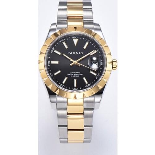 Parnis 39mm golden Men Automatic Mechanical Watch black dial Sapphire glass miyota 8215 Movement automatic Watches PA139