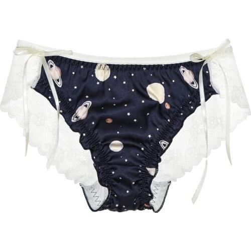 Mens Sissy Crossdress Sexy Bikini Panties Cosplay Briefs Bowknot Adorned Print See-through Lace Back Briefs Underwear Underpants