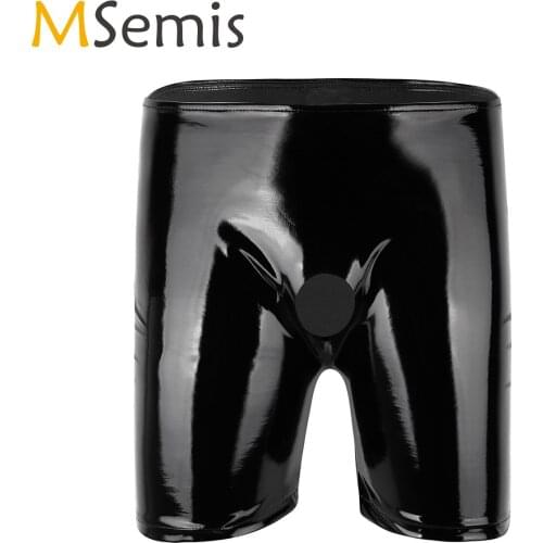 MSemis Men Lingerie Hot Erotic Mens Leather Shorts Open Penis Hole Shorts Gay Bulge Pouch Jockstraps Bandage Lounge Sissy Pants