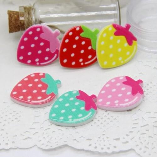 New Kawaii Resin Strawberry Candy Flowers 30pcs/lot 23*33mm Resin Mix Color Flatback Strawberry For Fashion Resina Crafts