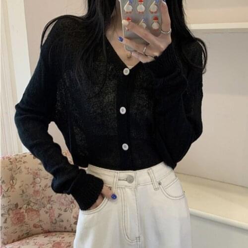 Alien Kitty Autumn Thin V-Neck Cardigan Sweaters New Casual Slim-Fit 2021 Loose-Fitting Femme Gentle Office Lady Women Tops