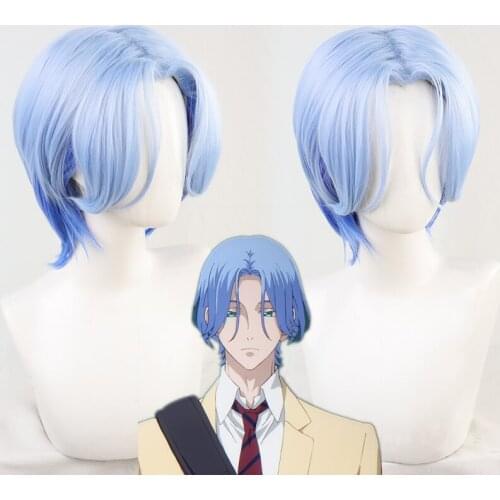 Anime SK∞ Langa Cosplay Wig Gradient Blue Short Straight Middle Part Mullet Hair Heat Resistant SK8 the Infinity SK Eight