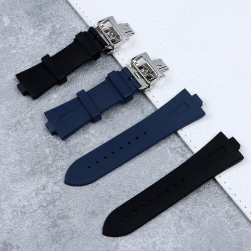 25mm-9mm Black Blue Soft Silicone Rubber Watch band For Vacheron Constantin strap VC p47040 Watchband Wristband Bracelet Tools