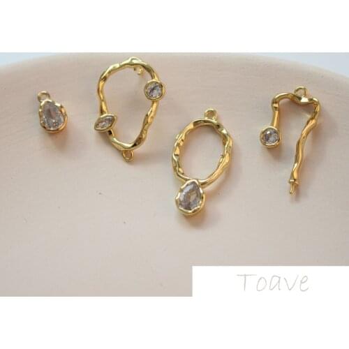 Copper-plated 18K authentic gold copper-inlaid zircon shaped water drop elliptical DIY earrings bracelet material accessories