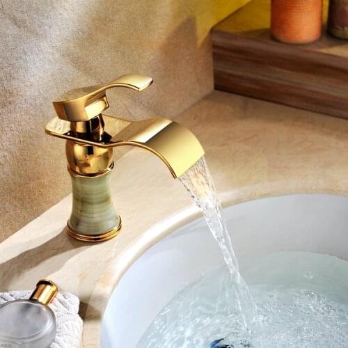 Single handle waterfall basin faucet copper single hole faucet bathroom faucet retro for Ti-PVD , Bathroom Sink Faucet