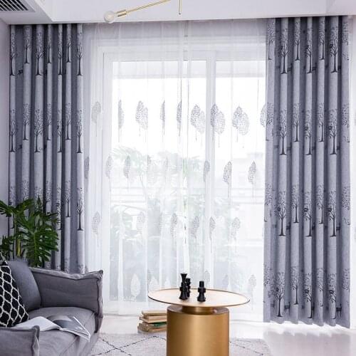 Pastoral Style Modern Minimalist Curtain Nordic Deer Yarn-dyed Velvet Leaf Printing Jacquard Curtains for Living Room Bedroom