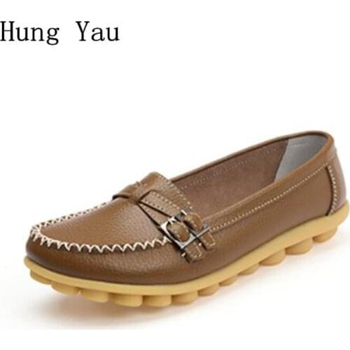Women Shoes Flats Genuine Leather 2018 Summer Sandals Fashion Casual Shoes Woman Flat Work Slip On Walking Loafers Plus Size