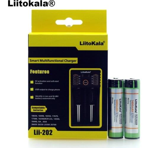Liitokala Lii-202 1.2V 3.2V 3.7V 26650 Charger+2PCS Original NCR18650B 3400mAh 18650 Rechargeable Battery+PCB For Panasonic
