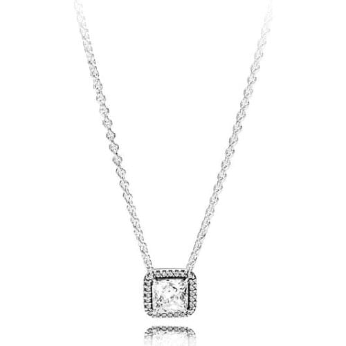 Eternal elegant S925 Necklace geometric square pendant pure clavicle chain simple fashion personalized jewelry female
