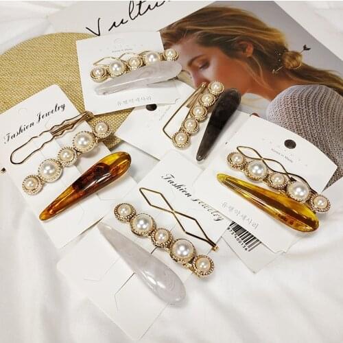 New fashion marbled pearl hairpin romantic temperament bangs clip hairpin hair accessories Headwear