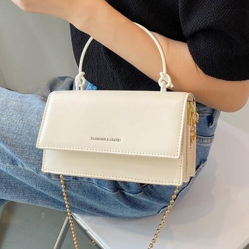 Women Small Leather Chain Crossbody Bags Square Tote Messenger Bag Female Simple Designer Shoulder Bags Luxury Trending Handbags