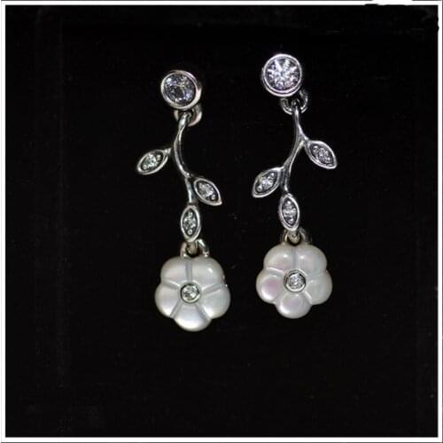 Luminous Florals Flower Drop Earrings Paved Zircon 925 Sterling Silver Earrings for Women Jewelry Clear CZ Long Dangle Earrings