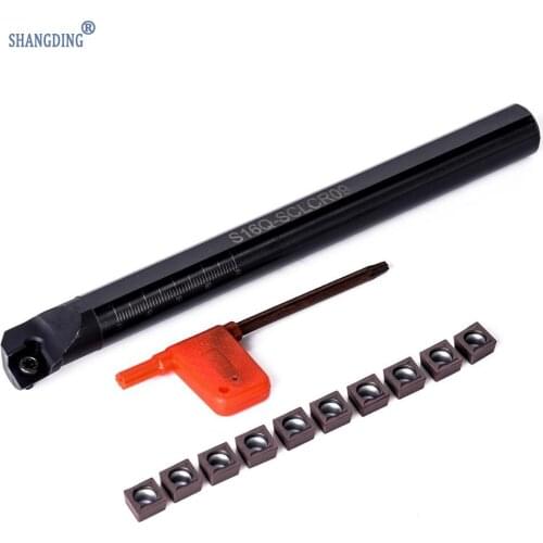 10pcs/set CCMT09T3 Steel Inserts + S16Q-SCLCR09 Boring Bar Turning Tool Holder For Cutting Tool
