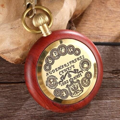 100% Natural Wood Case Carved Letter Mechanical Pocket Watch Pendant With Chain Hand Fob Clock For Men Women Boyfriend Gift