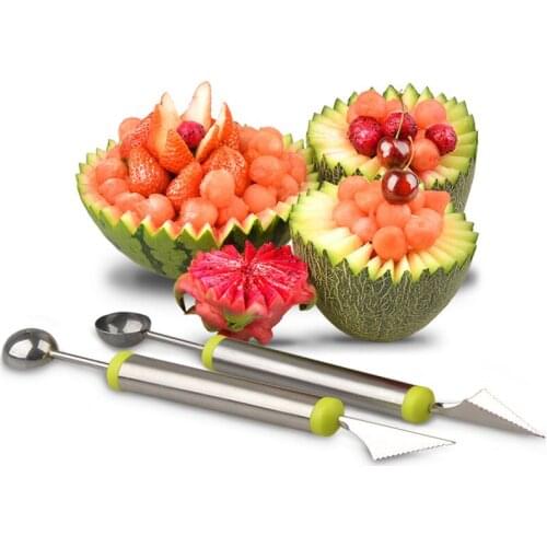 2 in 1 Dual Head Ice Cream Dig Ball Scoop Spoon Baller Corers DIY Watermelon Melon Fruit Carving Knife Cutter Tools Gadgets -46