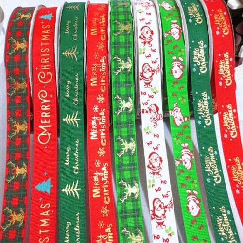 25mm Christmas Ribbon Printed Grosgrain Ribbon for Gift Wrapping Wedding Decoration Hair Bows DIY, 50 yards/lot 449