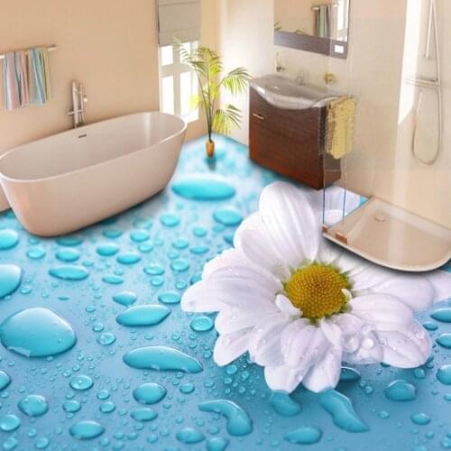 Modern Pastoral Flowers 3D Flooring Mural Photo Wallpaper Bathroom PVC Self Adhesive Waterproof 3D Floor Sticker Papel De Parede
