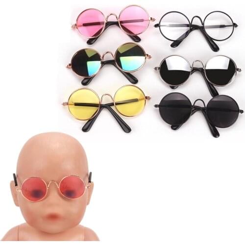 43 cm baby dolls glasses newborn Stylish metal framed sunglasses Baby toys accessories fit American 18 inch Girls doll q1