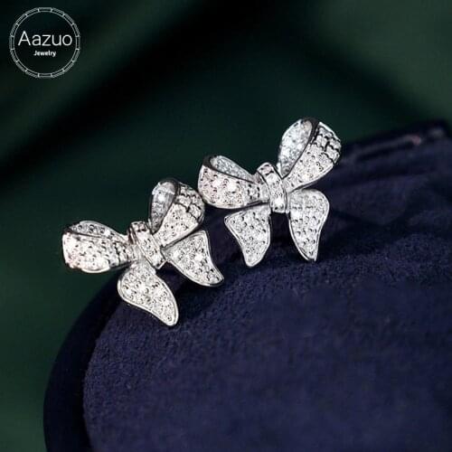 Aazuo 18K Pure White Gold Fashion Jewelry Real Diamonds IJ SI 0.45ct Butterfly Stud Earring Party Fine Jewelry Hot Sell