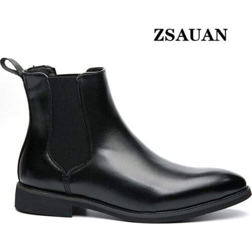 Large Size 38-48 Men Chelsea Boots ZSAUAN Autumn Winter Thin Plush Pointed Toe Formal High Top Men Boots