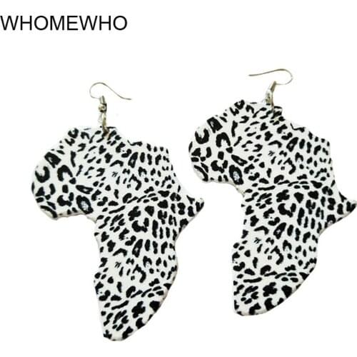 Wood Africa Map Typical African Leopard Printing Aminal Earrings Vintage Wooden Party Club Jewelry
