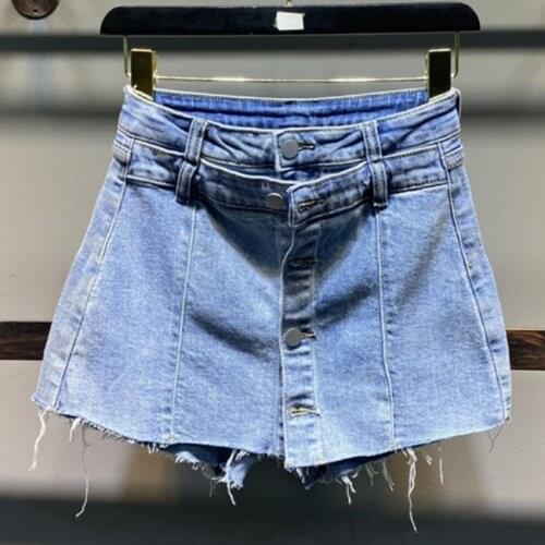 Denim shorts skirt women summer loose fake two pieces high waist a-line shorts