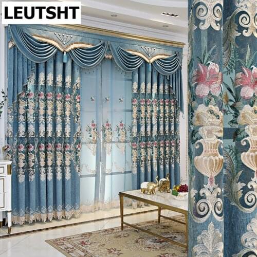2021 European Style Luxury Elegant and Generous Embroidered Curtains for High-end Living Room Bedroom Study Blackout Curtains