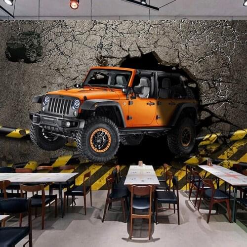 Custom Wall Mural 3D Retro Nostalgic Car Broken Wall Living Room Kitchen Restaurant Bar Background Decor Photo Poster Wallpaper