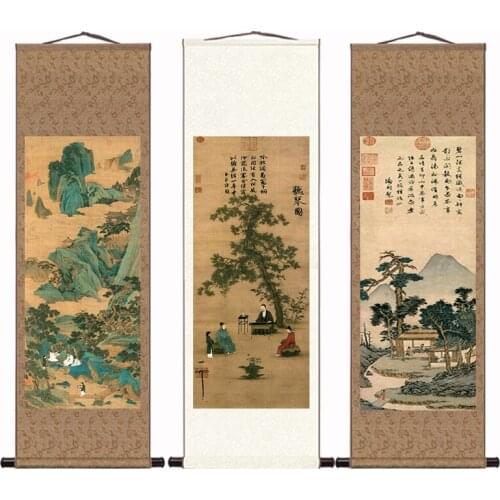Ancient Painting Decorative Calligraphy and Painting Scroll Painting Vertical Listening Piano Picture Tea Drawing Hallway Study