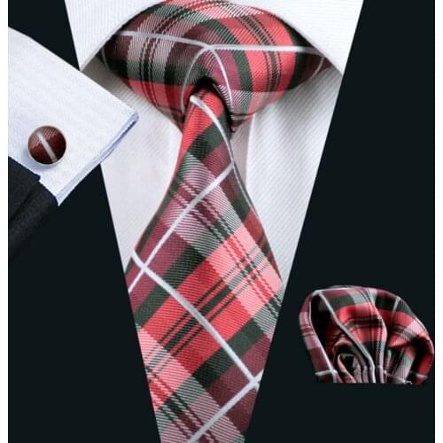 LS-376 Hot New Men`s Tie Plaid 100% Silk Jacquard Woven Gravata Tie Hanky Cufflink Set For Men Formal Wedding Party Business