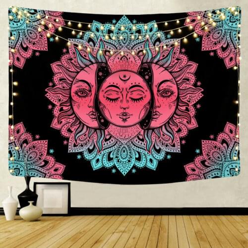 Multicolour Mandala Wall Hanging Tapestry Boho Tapestry Sun and Moon Hippie Wall Hanging Bedspread Throw Cover Home Decor