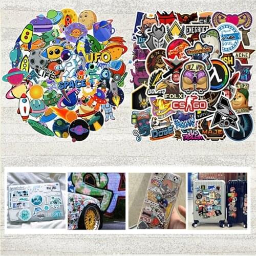 50PCS Outer Space Planet Stickers CS GO Cool Games Stickers For Laptop Suitcase Fridge Waterproof Cool Stickers