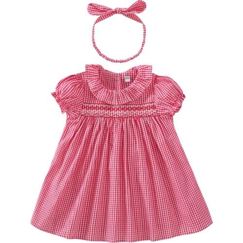 New 2021 summer baby girl baby clothes 0-2 years old girls short-sleeved plaid dress and headband