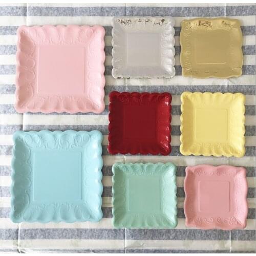 Factory Wholesales Disposable Elegant Paper Plates Square Shape 8 Pcs/Ply Eco Friendly Food Grade Paper