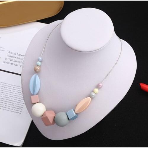 New Womens Sweater Chain Necklace Geometric Beaded Ball Resin Necklaces Adjustable Link Trendy Woman Girl Jewelry