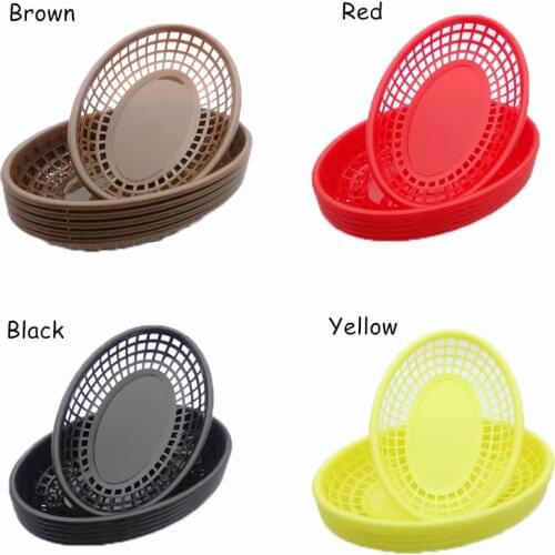 Plastic Solid Serving Basket French Fries Ware Nontoxic Oval Kep PP Food Tray Restaurant Bar Chips Hamper 9.3"Ware Set 3pcs