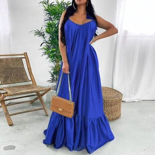 Women Camisole Oversized Fashion Casual Solid Maxi Dresses Strap Dress Pocket Loose Backless Big Swing Solid Floor-length Robe