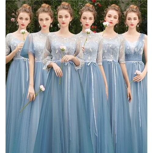 Wedding Guest Dresses For Bridesmaid Dress Floor-Mid-Length Lace High Or Round Neck Chorus Gown Blue Dress Tulle Dress 3XL