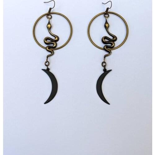 Serpent and Moon Hoop Earrings - Unique - Jewelry - Handmade - Serpentinecreative - Witchy - Goddess - Snake - Gift