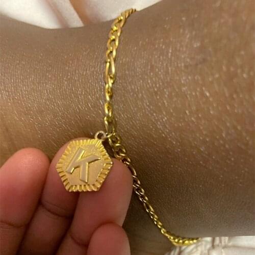 Hexagon A-Z Letter Initial Anklets For Women Girl Stainless Steel Foot Chain Female Ankle Bracelet Fashion Jewelry