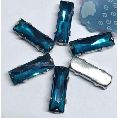 Peacock blue Straight Strip Crystal Glass Sewing Rhinestones with claw DIY Shose and Wedding Dresses Ornament Costume