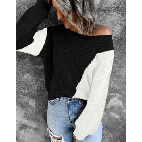 Vintage Sweaters Women Autumn Long Sleeve Patchwork Loose Knit Pullovers Top Casual O Neck Elegant Office Jumper Basic Sweater
