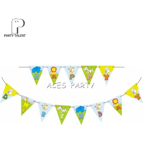 Party supplies 1set Jungle Animals theme party HAPPY BIRTHDAY paper banner bunting pennant including 13 flags and a string