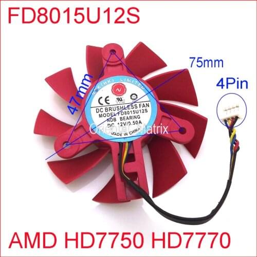Free Shipping NTK FD8015U12S DC12V 0.50A 4Pin 75mm 47x47x47mm For AMD HD7750 HD7770 Graphics/Video Card Cooling Fan