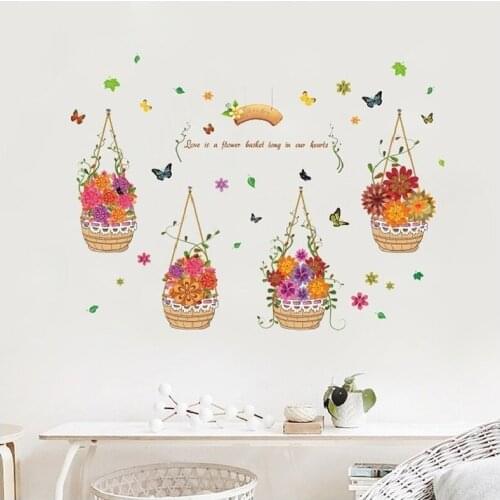 Hanging Flower Basket Wall Stickers For Bedroom Home Decoration Plant Plane Mural Pastrol Window Removable Diy Wallposters New