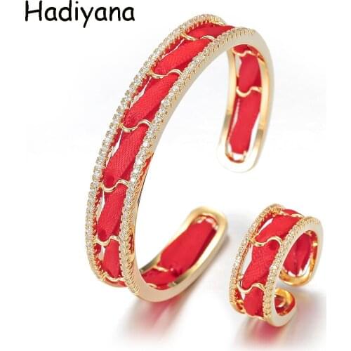 Jewelry Sets HADIYANA Fashion Vintage Elegant Cubic Zirconia Bangles jewelry With Ribbon Wrapped Adjustable BS3029 Schmuckset