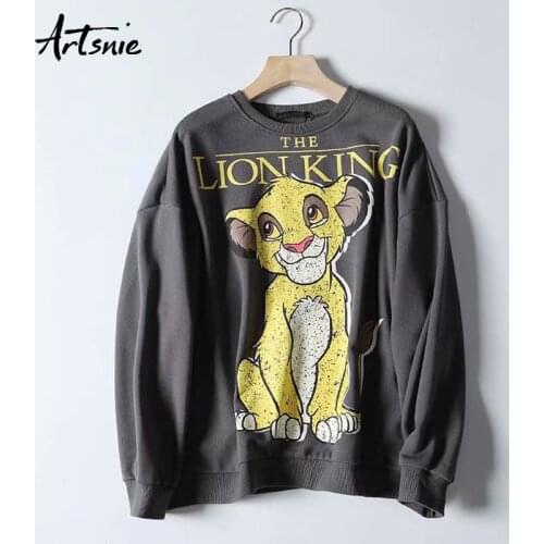 Artsnie streetwear cartoon gray sweatshirt women autumn 2019 o neck long sleeve oversized hoodie casual winter sweatshirts mujer