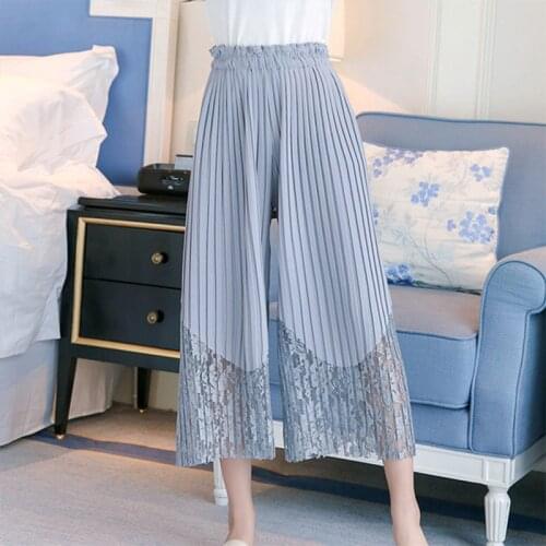 Korean Style Ankle-Length looselace pants female summer high waist pants New Wide leg pants